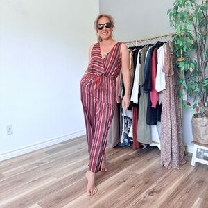 Bridge & Burn Striped Sleeveless Jumpsuit